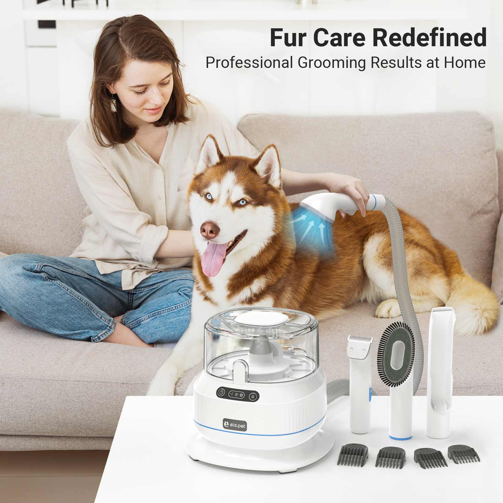 Pet Grooming Vacuum Kit with 5 Grooming Tools