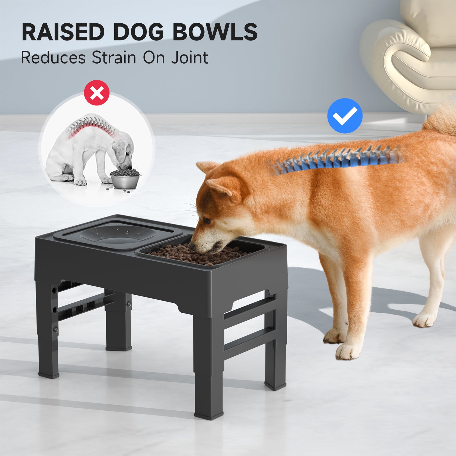 Elevated Dog Bowls,4 Adjustable Heights,Raised Dog Bowl Stand with